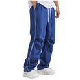 thumbnail image 2 of Weiqiqre Mens Cargo Pants Colorblock Drawstring Waisted Waisted Wide Leg Loose Track Pants, 2 of 6