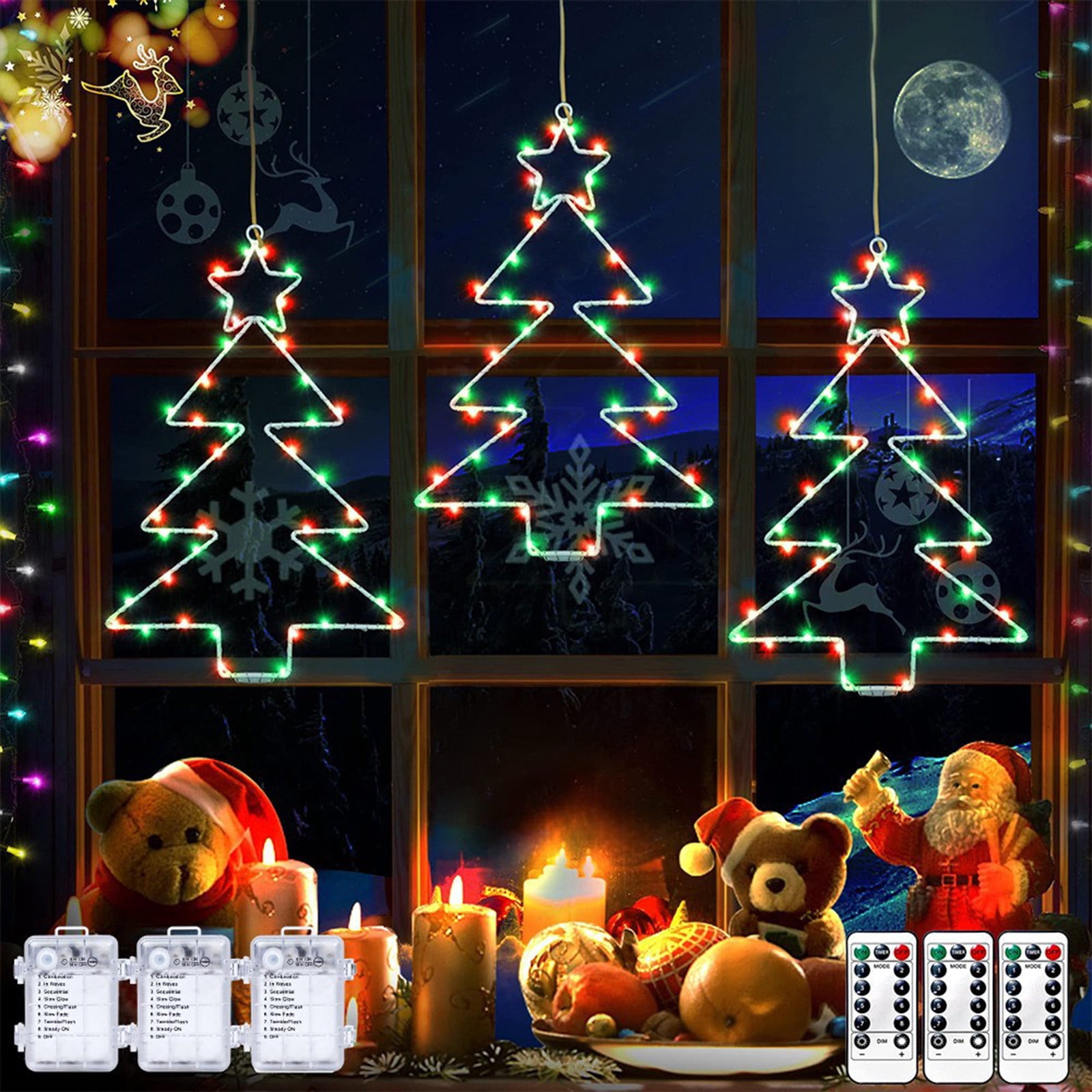 Kcavykas Home, Garden 3 Pack Christmas Window Lights, 45 LED Christmas Tree Lights Battery Operated 8 Lighting Modes for Xmas Home Party Garden Patio Porch indoor Outdoor Decor