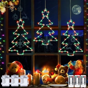 Économies d'été Kcavykas 3 Pack lumières de fenêtre de Noël, 45 Batterie de lumières d'arbre de Noël Led 8 Modes d'éclairage pour Noël Home Party Garden Patio Porch Intérieur Extérieur Décor