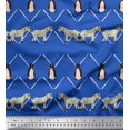thumbnail image 1 of Soimoi Blue Velvet Fabric Penguin & Stripe Animal Fabric Prints by Yard 58 Inch Wide, 1 of 3
