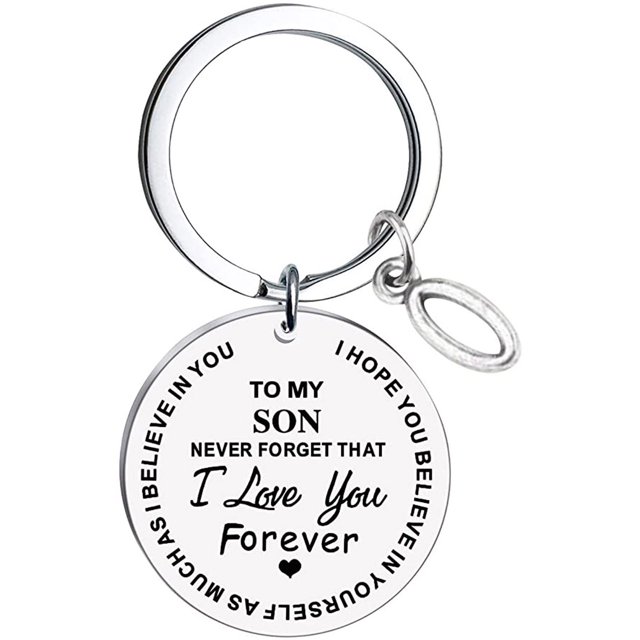 Heliisoer To My Son Message Keychain Stainless Steel Initial Last Name 26 Letter Family Inspirational Keychain Gift