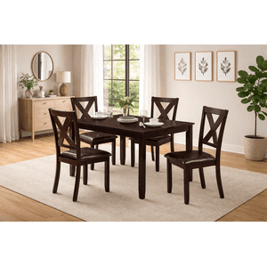 K-Living 5-Piece Solid Wood Dining Table Set in Espresso (Table & 4 Chairs)