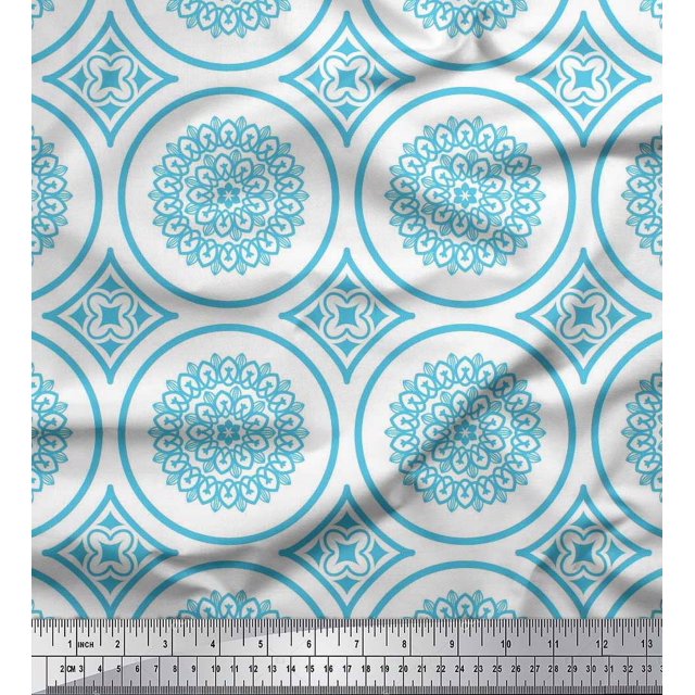 Soimoi polyester Crepe Fabric Floral Mandala Printed Craft Fabric by the Yard 42 Inch Wide