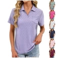 thumbnail image 1 of Pisexur Hauts pour Femmes Tendances Mode Chemises Col à Revers Col en V Manches Courtes Blouse Chic Décontractée Tunique Hauts Violet,G, 1 of 6