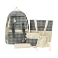 thumbnail image 1 of 5pcs/set Woman Backpack Fashion Cute Plaid School Bags for Vacations (Pink), 1 of 10