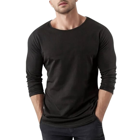 LUOGENLI Male T-shirts for Mens Men's Muscle Exercise Slim Fit T Shirt Gym Exercise Long Sleeve T Shirt Mens T-shirts Graphic Tees Funny Summer Clothes Black M