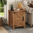 thumbnail image 4 of GloryStar Rustic 2-Tier Nightstand with USB Charging, Farmhouse Bedside Table with Sliding Barn Door for Bedroom, 4 of 7