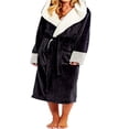 thumbnail image 3 of Peignoir Femme en Flanelle Chaud Long Robe Taille Lacée avec Poche pour Automne Hiver, 3 of 4