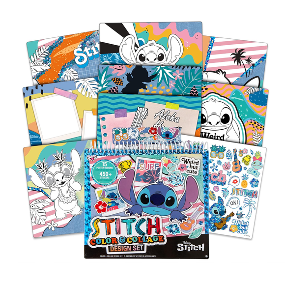 Fashion Angels Disney Stitch Ensemble de Design Couleur et Collage - 15 Affiches Lilo et Stitch à Colorier - Ajoutez Vos Propres Designs avec 7 Feuilles d'Autocollants Incluses - 8 Ans et Plus