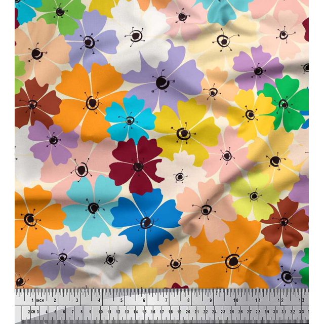 Soimoi Rayon Fabric Artistic Flower Print Sewing Fabric Yard 42 Inch Wide
