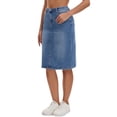 thumbnail image 4 of INSPIRE CHIC Women's Jean Skirt High Waist Back Slit Knee Length Mother's Day Denim Skirts Blue M, 4 of 6