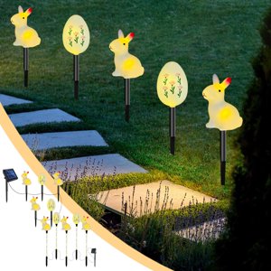 Uscallm 2Pcs Easter Solar Lights Outdoor Garden Yard Decoration Classic Bunny Eggs Elementals Solar Ground Lights Holiday LED Lights One Tow Five