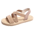 thumbnail image 1 of Womens Flat Sandals Slip on Cross Straps Elastic Open Toe Thick Sole Summer Beach Sandals Beige, 1 of 8