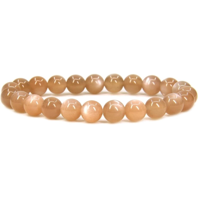 Angelstones Bracelet Extensible Unisexe en Perles Rondes 8 mm avec Pierre de Soleil Rouge Naturelle 7 Pouces