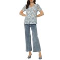 thumbnail image 2 of INSPIRE CHIC Women's Button Front Shirt Puff Short Sleeves Chiffon Floral Top Blue S, 2 of 5