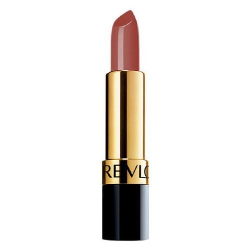 Revlon Super Lustrous Pearl Lipstick, Creamy Formula, 4.2g, shown in a centered front view with a creamy muted rose shade, housed in a gold and black tube with the Revlon logo, formulated with 80% conditioning ingredients for soft, fuller-looking lips and rich colour.