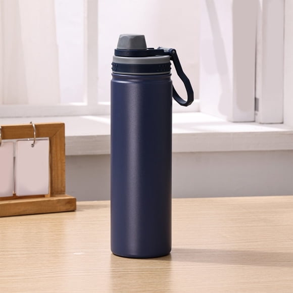 Portable Stainless Steel Insulated Cup - Large Capacity Sports Water Bottle Leak-Proof & Temperature Locking Ergonomic Carry Loop, Dark Blue, JKODE