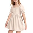thumbnail image 1 of Robe Petite Fille à Manches Bouffantes, Robes d'Été, Robe Évasée à Étages en Ligne A, Robe Smockée, Robes de Bal pour Filles, 1 of 5