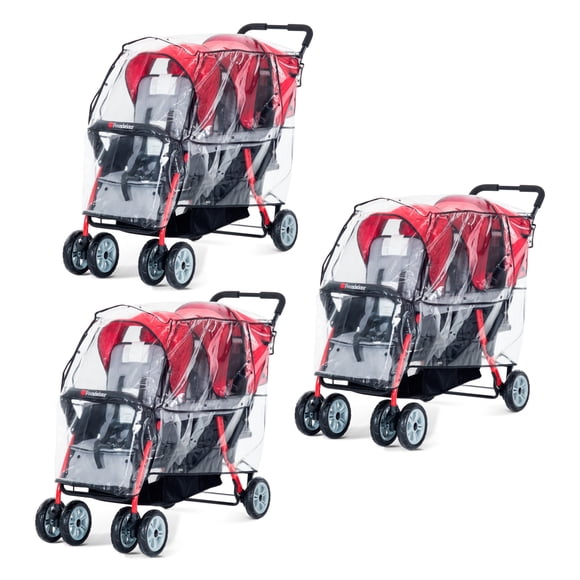 Foundations 3-Seat Triple Stroller Rain Cover 3 Pack, Easy to Use Snaps Surrounding a Mesh Window, Air Ventilation While Covered (Clear)