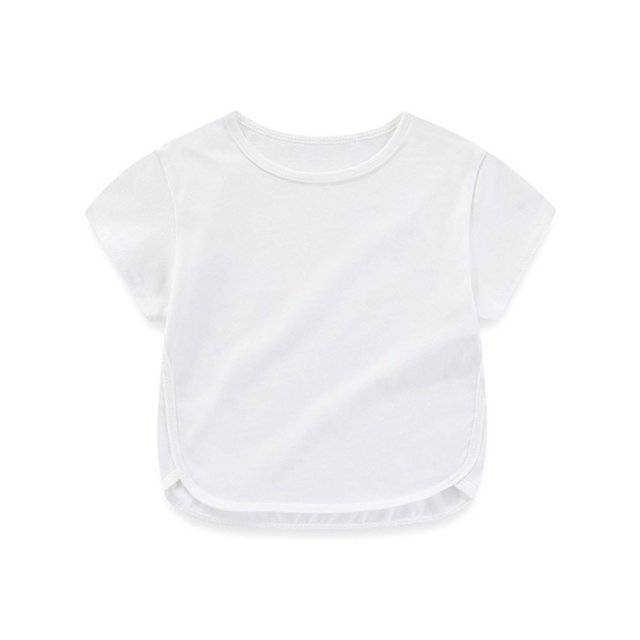 Cethrio Hauts à Manches Courtes pour Filles, T-Shirts d'Été en Coton Col Rond Blanc Taille 6-7 T