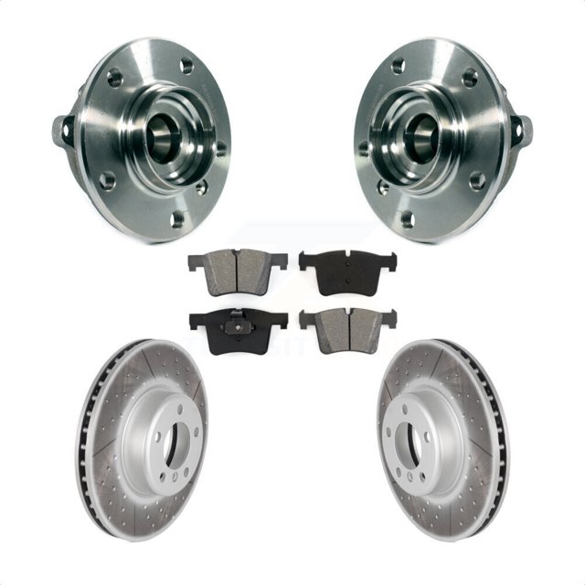 Transit Auto Front Hub Bearing Assembly Coated Disc Brake Rotors and Semi-Metallic Pads Kit for Car BMW 335i xDrive GT with 340mm Diameter Rotor KBB-113876
