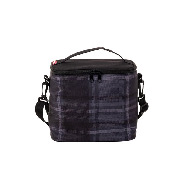 Jetstream Boîte à Lunch Isolée, en Forme de Cube avec Extérieur en polyester à Carreaux Noir et Gris Foncé, Dessus à double Fermeture Éclair, Poignée de Préhension Rembourrée et Bandoulière Ajustable. Doublure Isolée en PEVA Garde les Aliments Frais, Idéale pour le Travail, l'École Ou les Sorties.