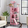 thumbnail image 2 of Yaheetech 62.5"H Cat Tree Tower with 3 Scratching Posts, Pink, 2 of 9
