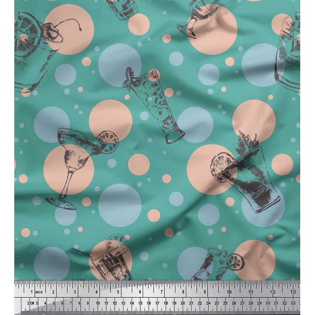 Soimoi Modal Satin Fabric Dot & Cocktail Beverages Print Fabric by Yard 42 Inch Wide