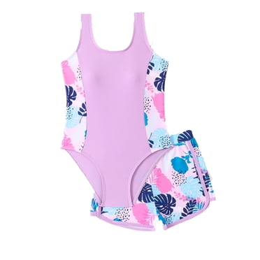 PMVFHDE One Piece Shorts Swimsuit Swim Tops for Girl Toddler Bathing Suit Girls Swimsuit 1Piece Bathing Suit Kids Summer Bikini Swimwear With Shorts Sport Purple,6-7 Years