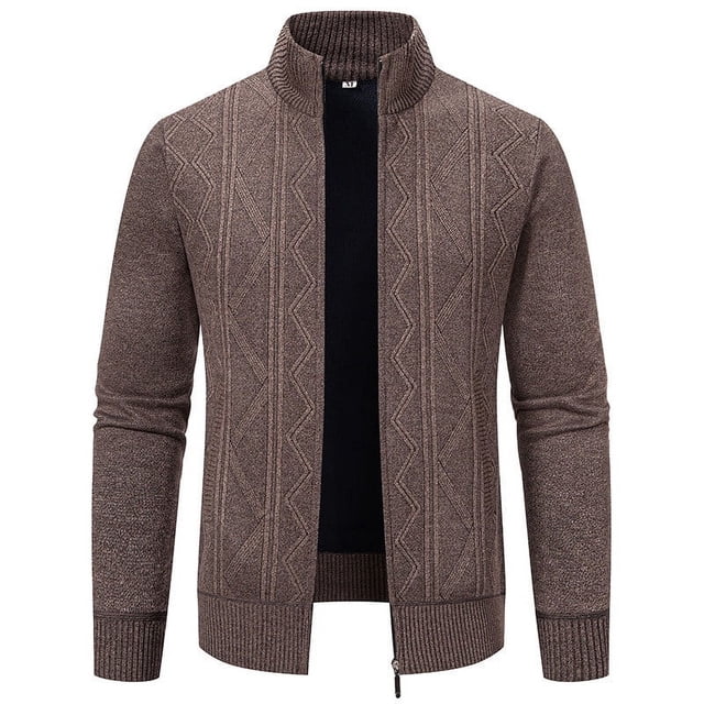 KIHOUT Winter Warm Coats Gentleman Long Sleeve Capless Solid Color Zipper Fashion Fallow Commuting Coat,Size L-3XL