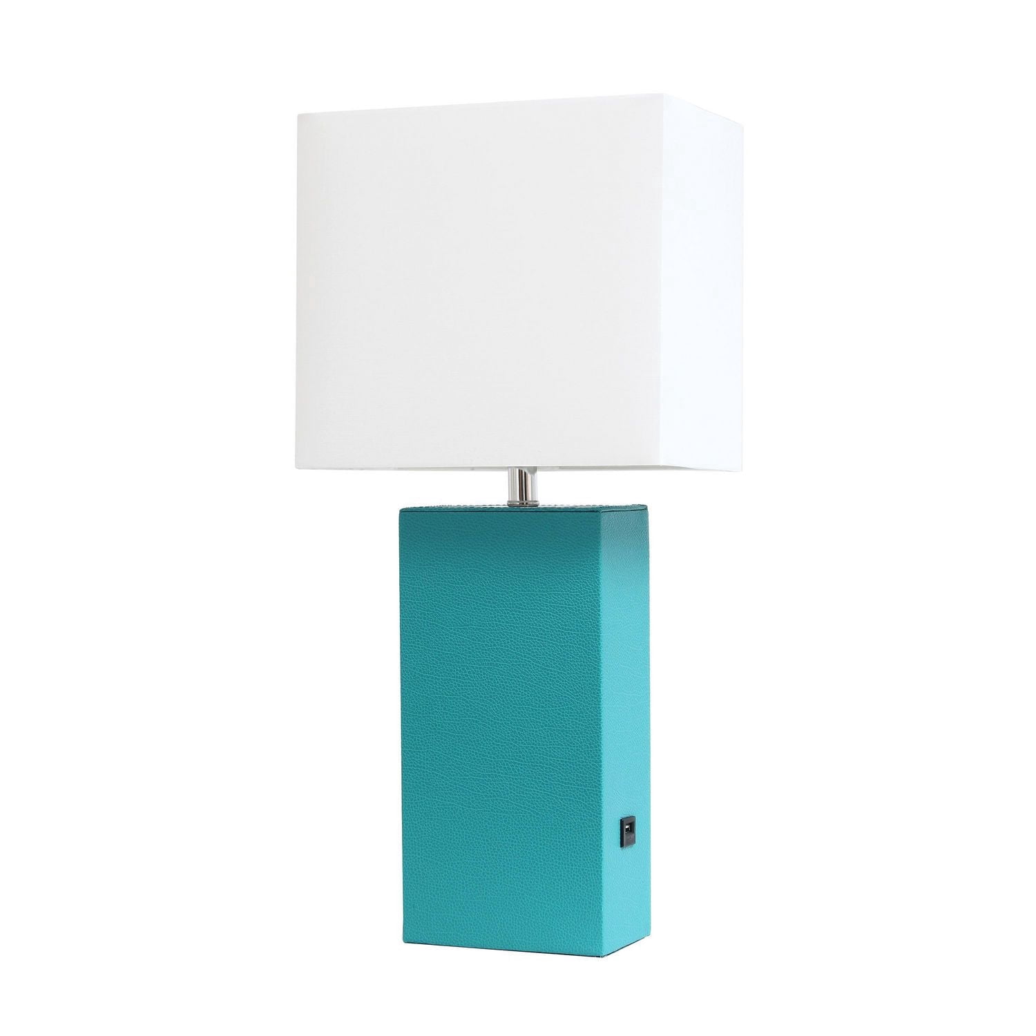 Elegant Designs Modern Leather Table Lamp with USB and White Fabric Shade