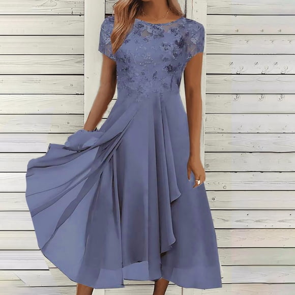 cllios Wedding Guest Dresses for Women Formal Chiffon Flowy Dresses Lace Half Sleeve Club Dresses Fall Party Dresses