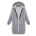 thumbnail image 4 of drppepioner Women'S Solid Color Jacket Plus Fleece Insert Pocket Hooded Zipper Mid Length Sweater, 4 of 8