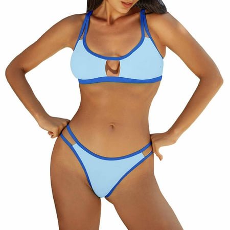 FhsagQ Women Swimsuit Sets Stretchy Women Thong String 2 Piece Bikini Set Swimsuit Womens Swimsuit Sets Plus Size Robe Swimsuit Sets for Women Crotchless Bikini Light Blue S