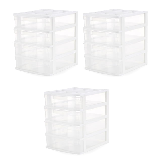 Gracious Living 4 Drawer Desktop Storage w/ Organizer Lid, White (3 Pack)