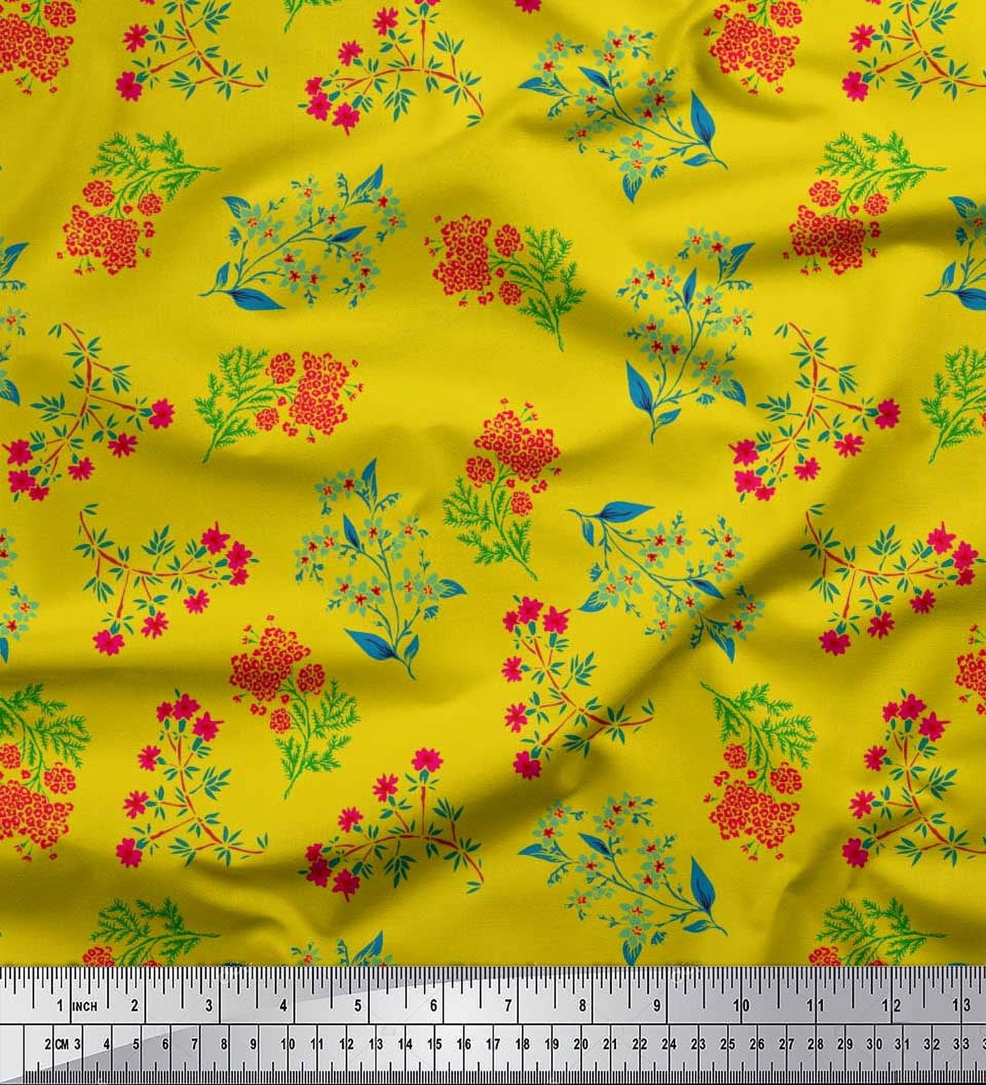 Soimoi Toile de Crêpe de polyester Feuilles & Fleurs Roses Imprimés en Tissu Floral par Yard 42 Pouces de Large