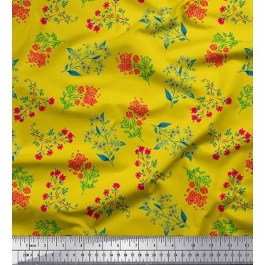 Soimoi Satin Silk Fabric Leaves & Pink Flower Floral Printed Craft Fabric by the Yard 42 Inch Wide