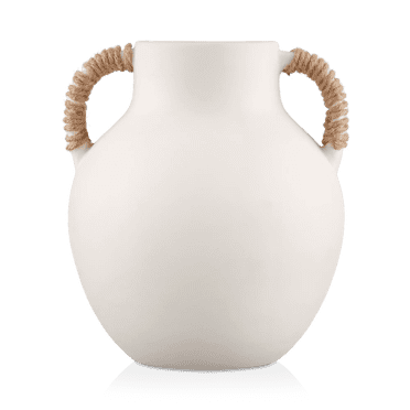 Bouclair Vase de Table en Céramique Blanc avec Corde sur les Poignées