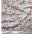thumbnail image 1 of Soimoi Grey Poly Georgette Fabric Grass & Flamingo Bird Fabric Prints By Yard 52 Inch Wide, 1 of 3
