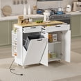 thumbnail image 1 of Rolling Kitchen Island with Drop Leaf, Kitchen Island Cart with Trash Storage Cabinet, Kitchen Rolling Island with Power Outlet, Spice Rack & Towel Rack, Knife Holder, 1 of 6