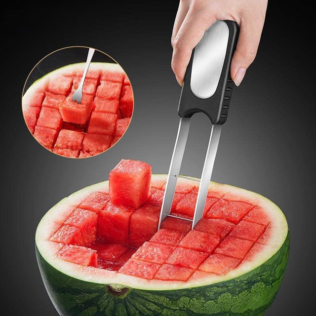 Oleegame 1PC Tomato Slicer And Lemon Slicer Kitchen Watermelon Cutter Slicer Stainless Cube Quickly Fun Fruit Melon For Gadget Black