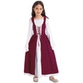 thumbnail image 1 of Xnihocha Robe Médiévale Renaissance Rétro pour Filles Halloween Manches Longues Évasées Lacée Maxi Longue Bourgogne 16, 1 of 7