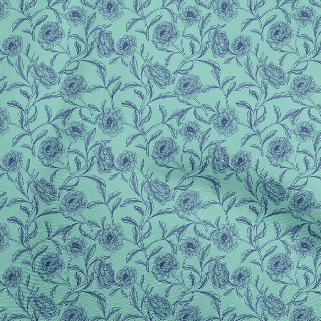 oneOone Rayon Turquoise Blue Fabric Floral Fabric For Sewing Printed Craft Fabric By The Yard 56 Inch Wide