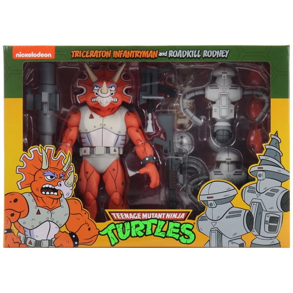 Les Tortues Ninja Cartoon Series Figurine de 7 Pouces, Ensemble de 2 Exclusif - Triceraton Infantryman et Roadkill Rodney