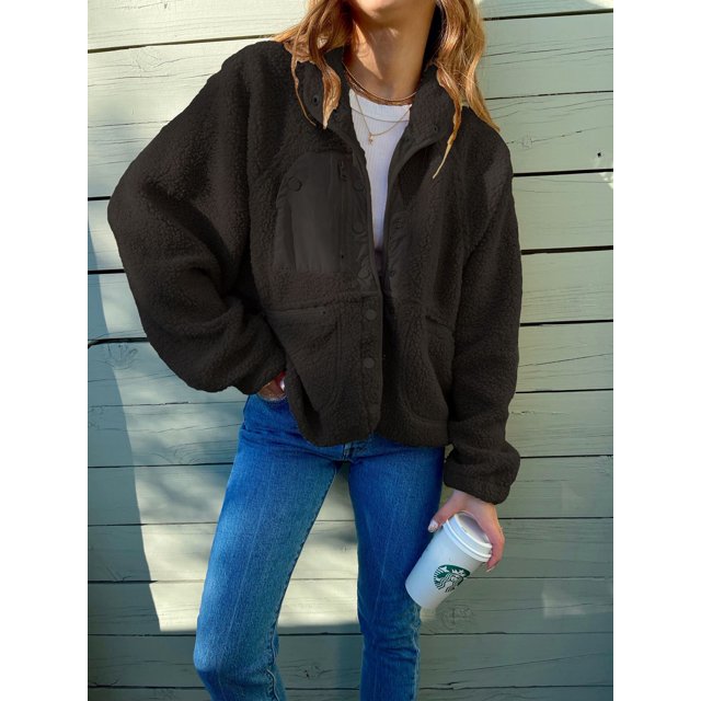 REDHOTYPE Women's Button Long Sleeve Brushed Jacket Coats with Pockets