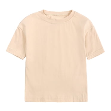 HBFAGFB T-Shirt pour Filles Tout-Petits Enfants Col Rond Manches Courtes Vêtements Simples et Polyvalents Beige Taille 100
