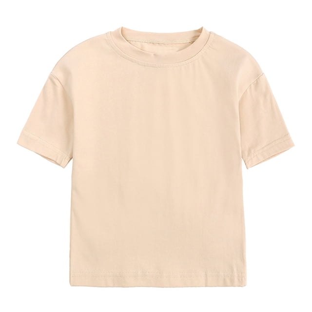 BYHONG T-Shirts Basiques à Manches Courtes pour Garçons et Filles, Col Rond, Beige 100