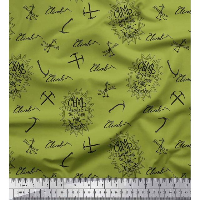 Soimoi Green Cotton Poplin Fabric Hardware Tools & Text Print Fabric by Yard 56 Inch Wide