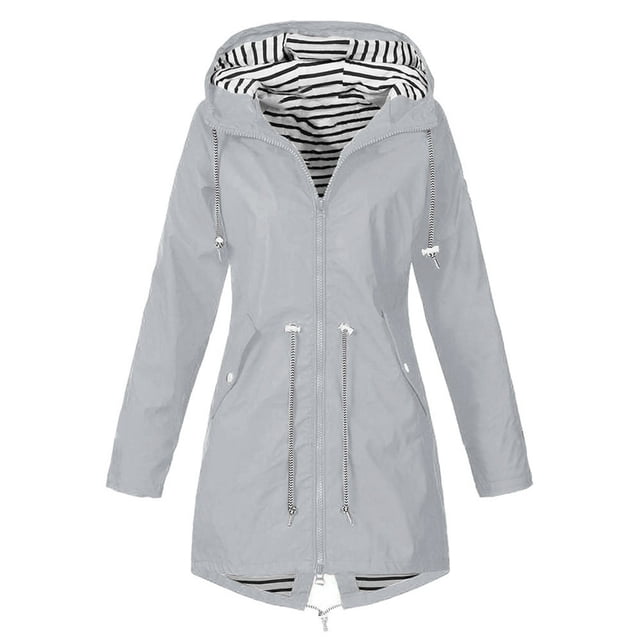 Women Hooded Thick Jacket Long Sleeve Drawstring Design Windbreaker Spring Autumn Outdoor Coat