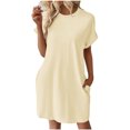 thumbnail image 1 of Timegard Robe T-Shirt Femme à Manches Courtes Col Ras du Cou Robe Basique de Couleur Unie Robe Décontractée Confortable avec Poches, 1 of 6